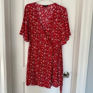 Sanctuary Red Floral V-Neck Dress with Flutter Sleeve